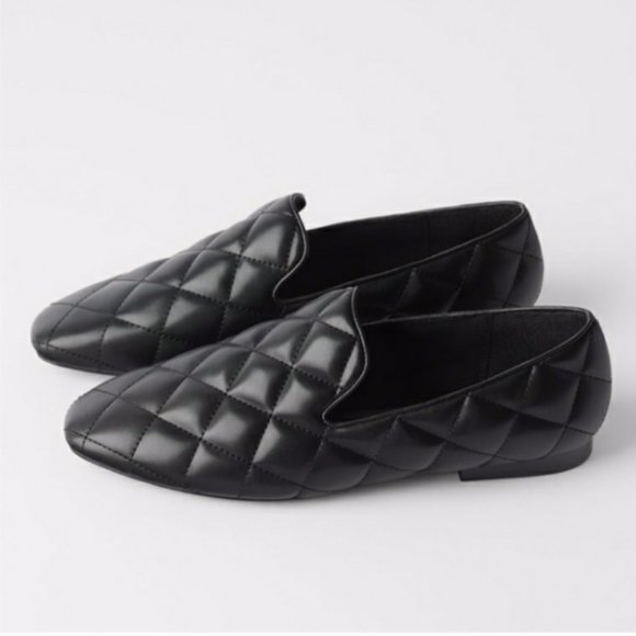 Zara Shoes - Zara I Quilted Black Almond Toe Loafers Size 6.5